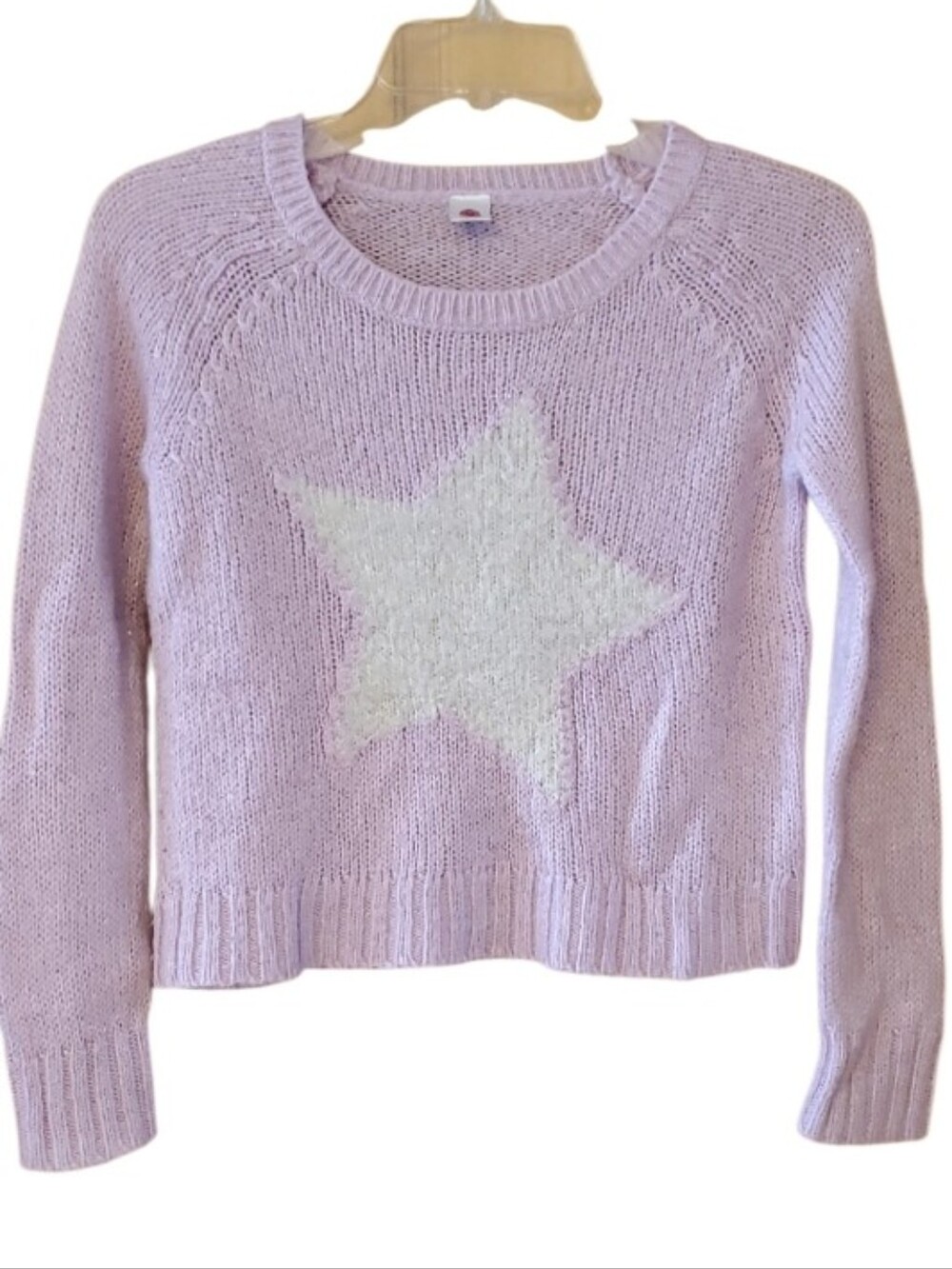 Total Girl Shimmery Pink Fuzzy Star Crewneck Sweater Size 10-12
